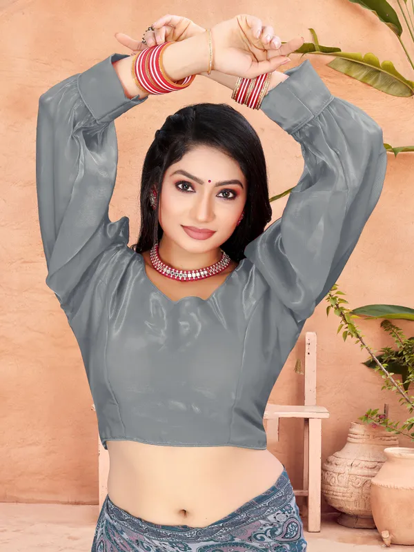 Grey_Cotton_Silk_Back_Hook_Self_Design_Padded_Blouse_For_Women