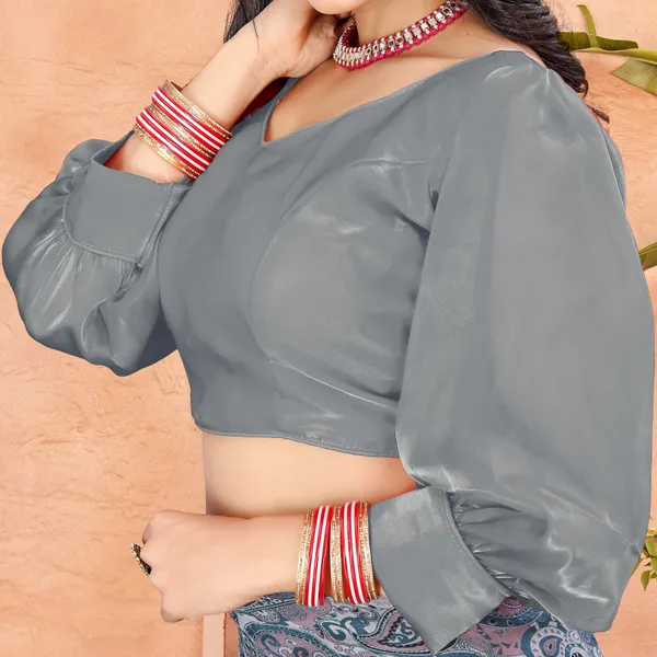 Grey_Cotton_Silk_Back_Hook_Self_Design_Padded_Blouse_For_Women