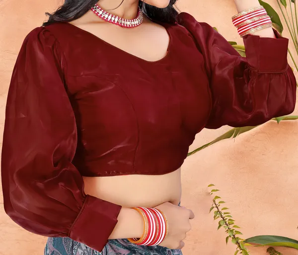 Maroon_Cotton_Silk_Back_Hook_Solid_Padded_Blouse_For_Women
