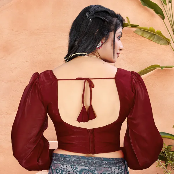 Maroon_Cotton_Silk_Back_Hook_Solid_Padded_Blouse_For_Women