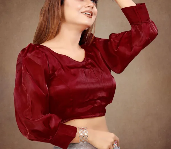 Maroon_Cotton_Silk_Back_Hook_Solid_Padded_Blouse_For_Women