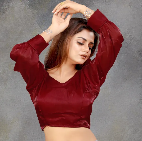 Maroon_Cotton_Silk_Back_Hook_Self_Design_Padded_Blouse_For_Women