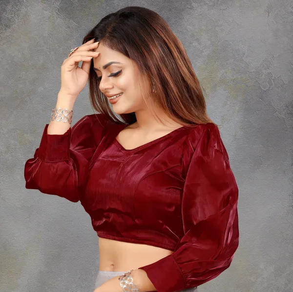 Maroon_Cotton_Silk_Back_Hook_Self_Design_Padded_Blouse_For_Women