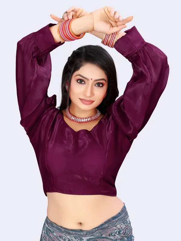 Purple_Cotton_Silk_Back_Hook_Self_Design_Padded_Blouse_For_Women