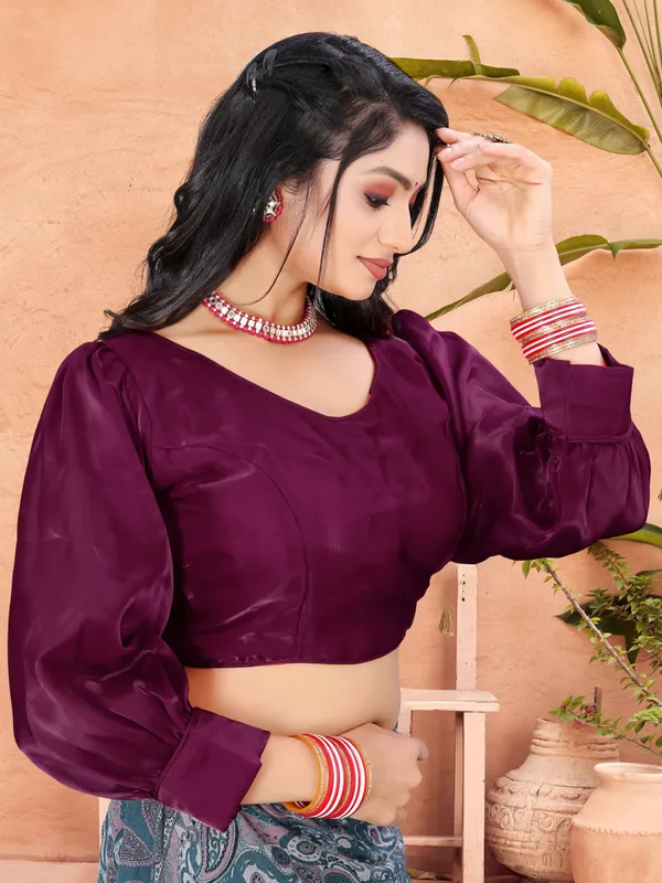 Purple_Cotton_Silk_Back_Hook_Self_Design_Padded_Blouse_For_Women
