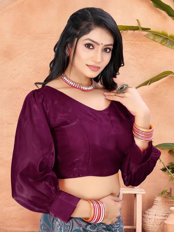 Purple_Cotton_Silk_Back_Hook_Self_Design_Padded_Blouse_For_Women