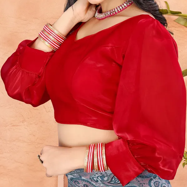 Red_Cotton_Silk_Back_Hook_Self_Design_Padded_Blouse_For_Women