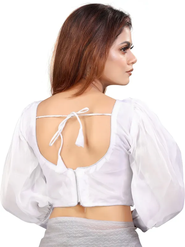 White_Cotton_Silk_Back_Hook_Solid_Padded_Blouse_For_Women