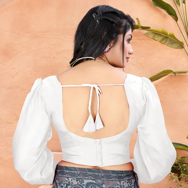 White_Cotton_Silk_Back_Hook_Solid_Padded_Blouse_For_Women