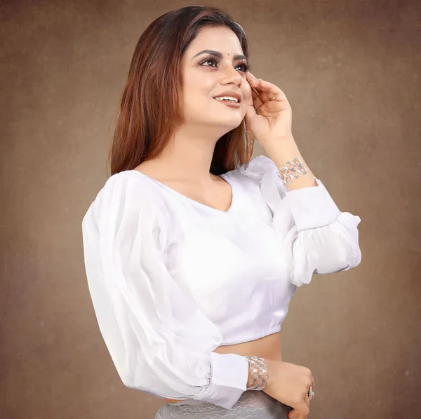 White_Cotton_Silk_Back_Hook_Self_Design_Padded_Blouse_For_Women