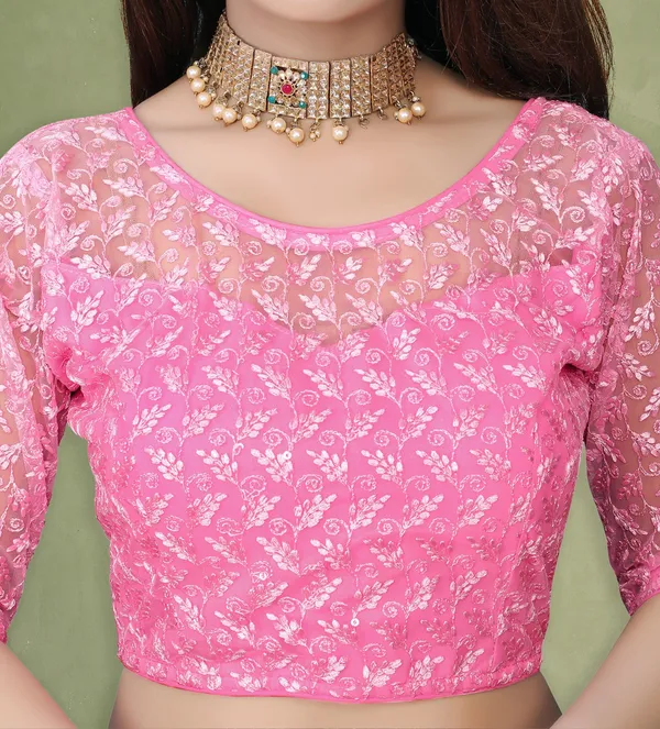 Pink_Net_Embellished_Round_Neck_Padded_Blouse_For_Women