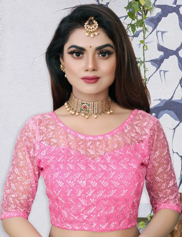 Pink_Net_Self_Design_Round_Neck_Padded_Blouse_For_Women