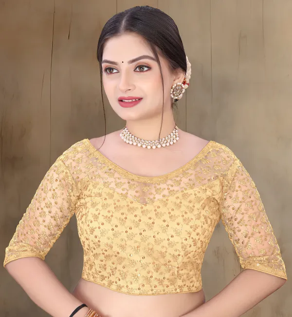 Beige_Net_Embellished_Round_Neck_Padded_Blouse_For_Women
