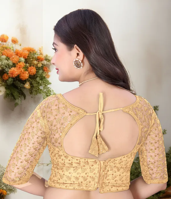 Beige_Net_Embriodered_Round_Neck_Padded_Blouse_For_Women