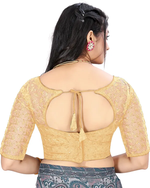 Beige_Net_Embriodered_Round_Neck_Padded_Blouse_For_Women