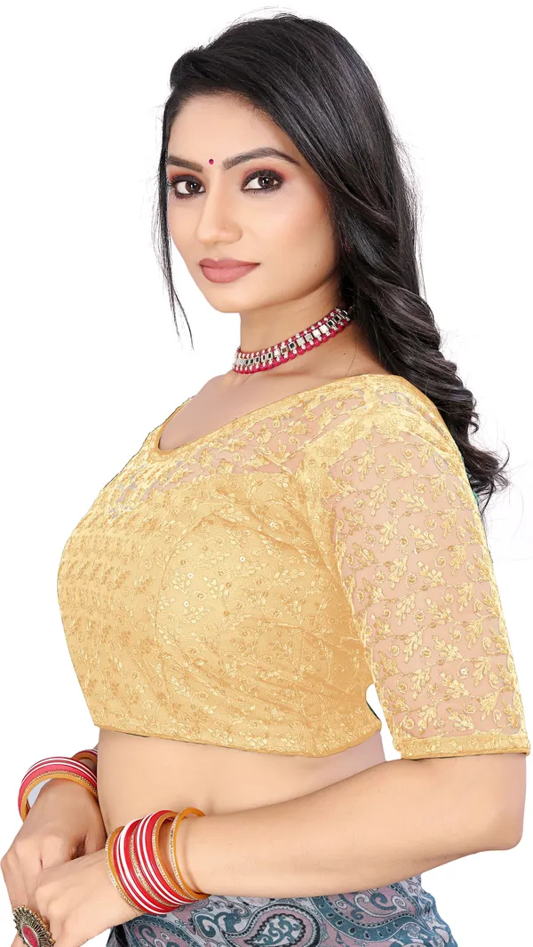 Beige_Net_Embriodered_Round_Neck_Padded_Blouse_For_Women