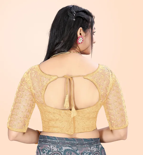 Beige_Net_Embriodered_Round_Neck_Padded_Blouse_For_Women