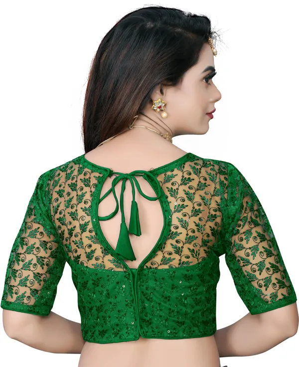Green_Net_Embriodered_Round_Neck_Padded_Blouse_For_Women