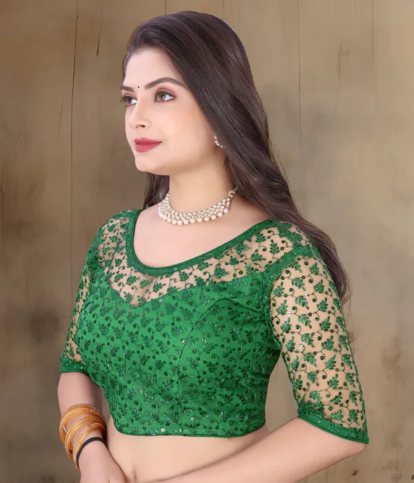 Green_Net_Embriodered_Sweetheart_Neck_Padded_Blouse_For_Women