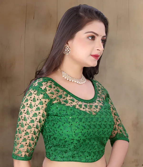 Green_Net_Embriodered_Sweetheart_Neck_Padded_Blouse_For_Women