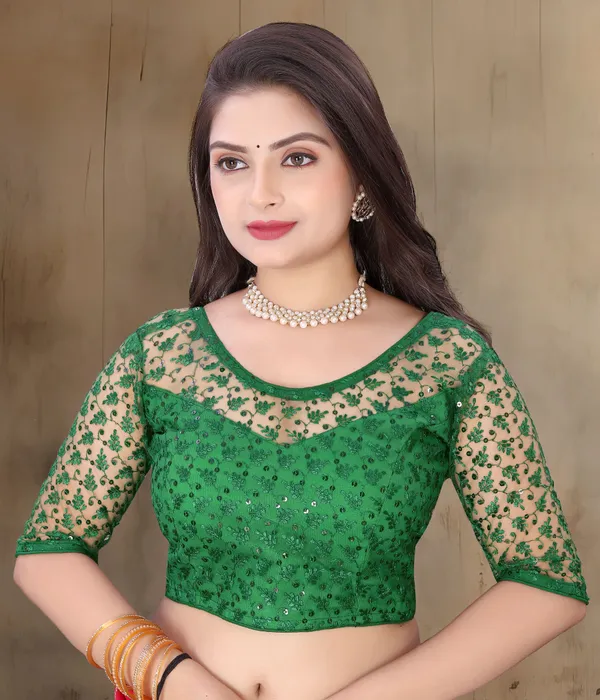 Green_Net_Embriodered_Sweetheart_Neck_Padded_Blouse_For_Women