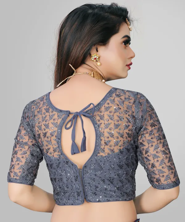Grey_Net_Embriodered_Round_Neck_Padded_Blouse_For_Women
