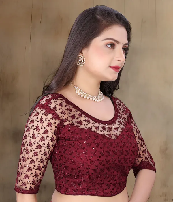 Maroon_Net_Embriodered_Sweetheart_Neck_Padded_Blouse_For_Women