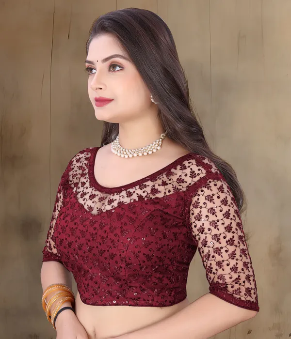 Maroon_Net_Embriodered_Sweetheart_Neck_Padded_Blouse_For_Women