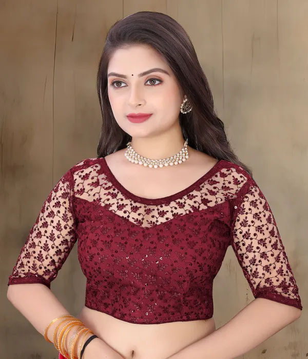 Maroon_Net_Embriodered_Sweetheart_Neck_Padded_Blouse_For_Women