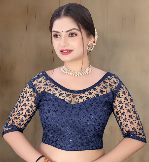 Dark_Blue_Net_Embellished_Round_Neck_Padded_Blouse_For_Women