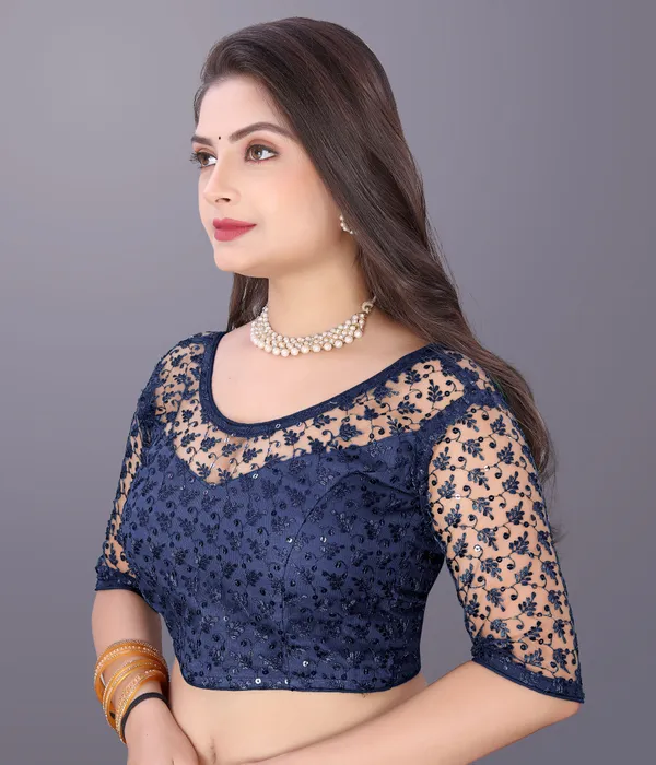 Dark_Blue_Net_Embriodered_Round_Neck_Blouse_For_Women