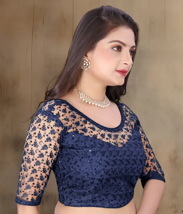 Dark_Blue_Net_Embriodered_Sweetheart_Neck_Padded_Blouse_For_Women