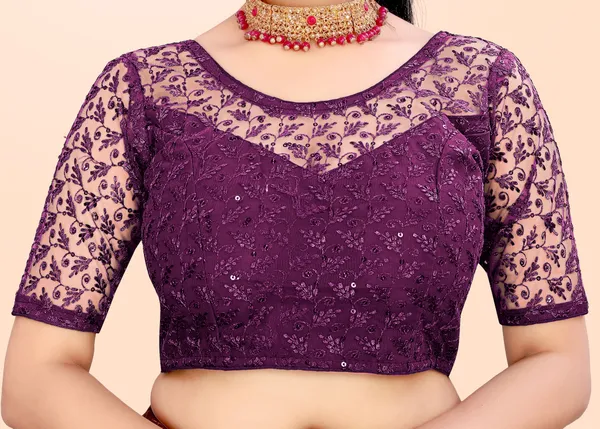 Purple_Net_Self_Design_Round_Neck_Padded_Blouse_For_Women