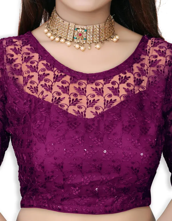 Purple_Net_Embriodered_Round_Neck_Padded_Blouse_For_Women