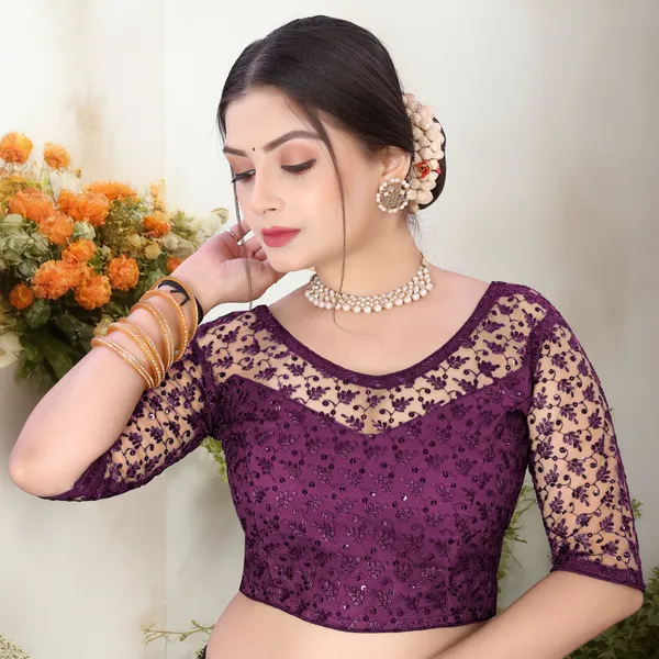 Purple_Net_Embriodered_Round_Neck_Padded_Blouse_For_Women