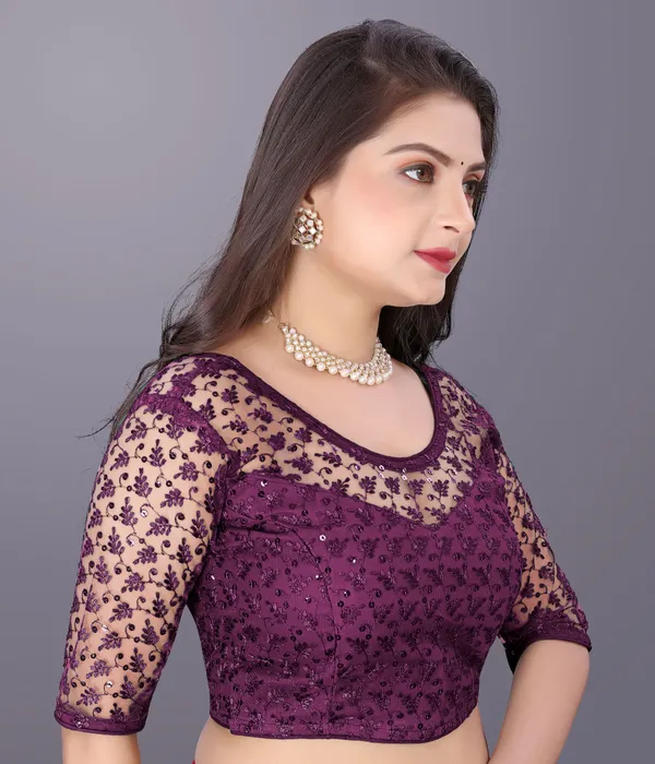 Purple_Net_Embriodered_Round_Neck_Padded_Blouse_For_Women