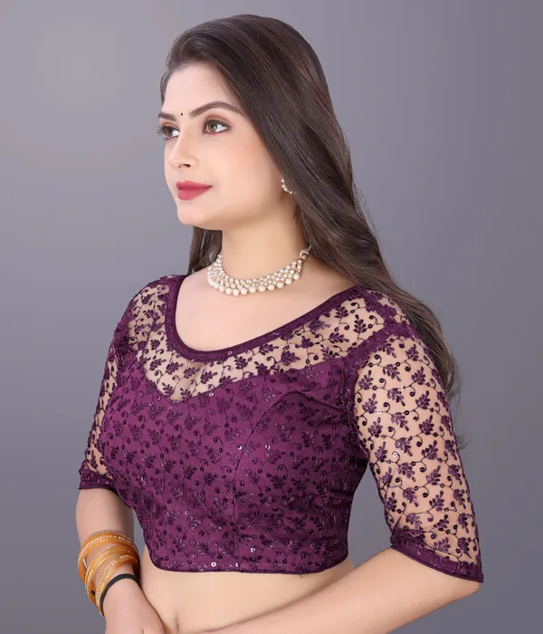 Purple_Net_Embriodered_Round_Neck_Padded_Blouse_For_Women