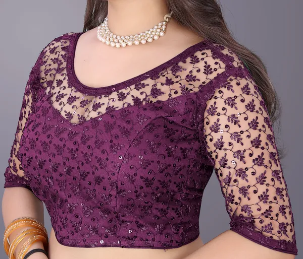 Purple_Net_Embriodered_Round_Neck_Padded_Blouse_For_Women
