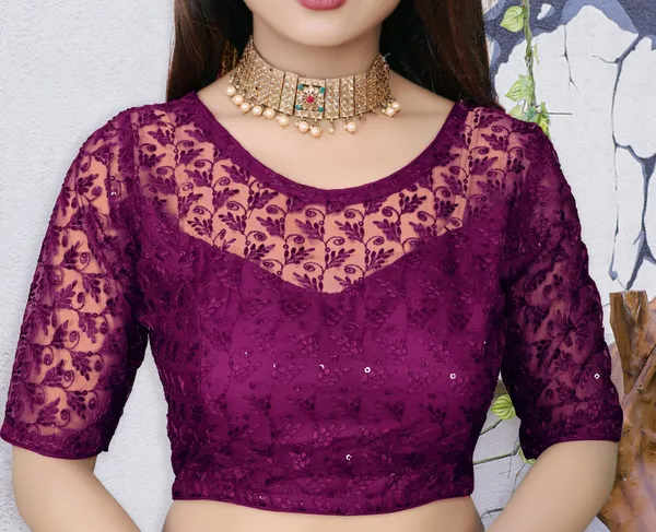 Purple_Net_Self_Design_Round_Neck_Blouse_For_Women