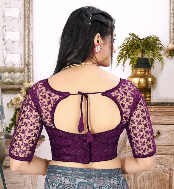 Purple_Net_Embriodered_Round_Neck_Padded_Blouse_For_Women