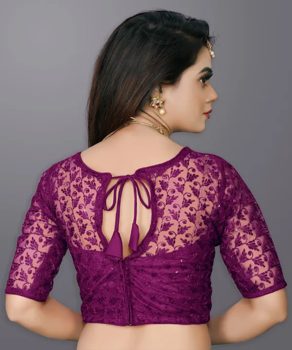 Purple_Net_Embriodered_Round_Neck_Padded_Blouse_For_Women