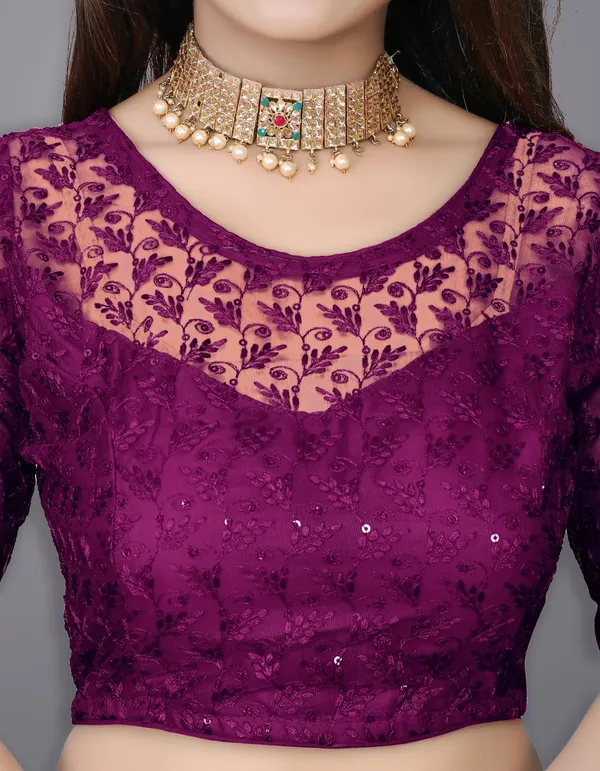 Purple_Net_Embriodered_Round_Neck_Padded_Blouse_For_Women