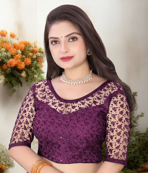 Purple_Net_Self_Design_Round_Neck_Padded_Blouse_For_Women
