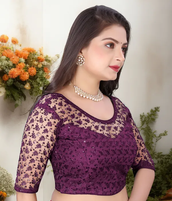 Purple_Net_Embriodered_U-Neck_Padded_Blouse_For_Women