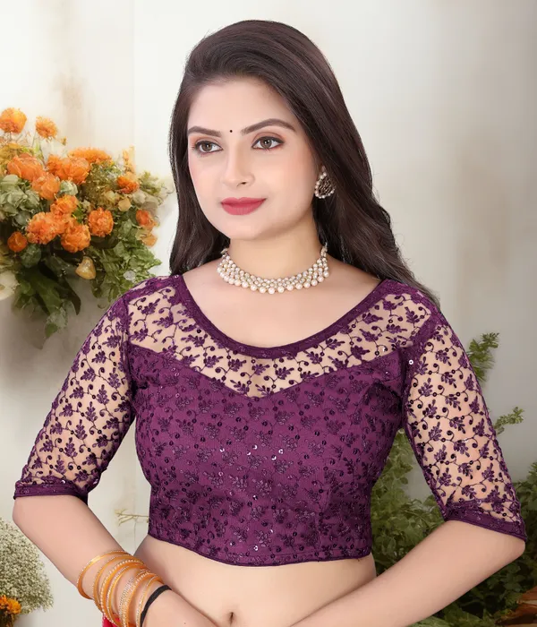Purple_Net_Embriodered_U-Neck_Padded_Blouse_For_Women