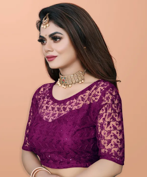 Purple_Net_Embriodered_Round_Neck_Padded_Blouse_For_Women