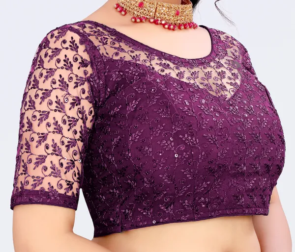 Purple_Net_Embriodered_Round_Neck_Padded_Blouse_For_Women