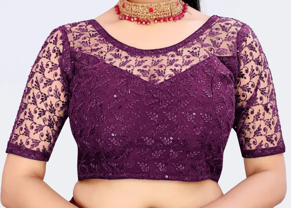 Purple_Net_Embriodered_Round_Neck_Padded_Blouse_For_Women