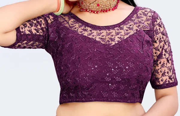 Purple_Net_Embriodered_Round_Neck_Padded_Blouse_For_Women