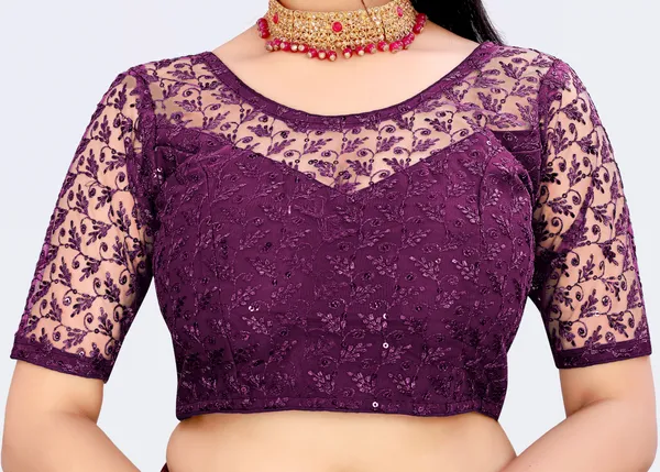 Purple_Net_Embriodered_Round_Neck_Padded_Blouse_For_Women